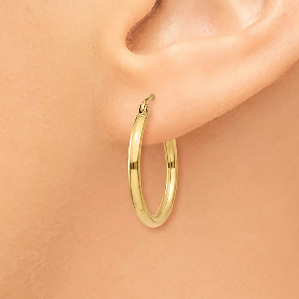 Real 14kt Yellow Gold Polished 2mm Tube Hoop Earrings; for Adults and Teens; for Women and Men