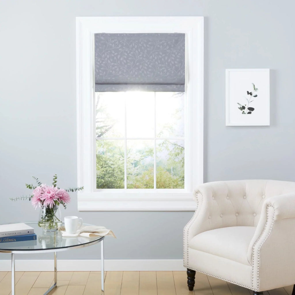 Exclusive Home Bolan Botanical Total Blackout Roman Shade, 31"x 64", Dark Grey