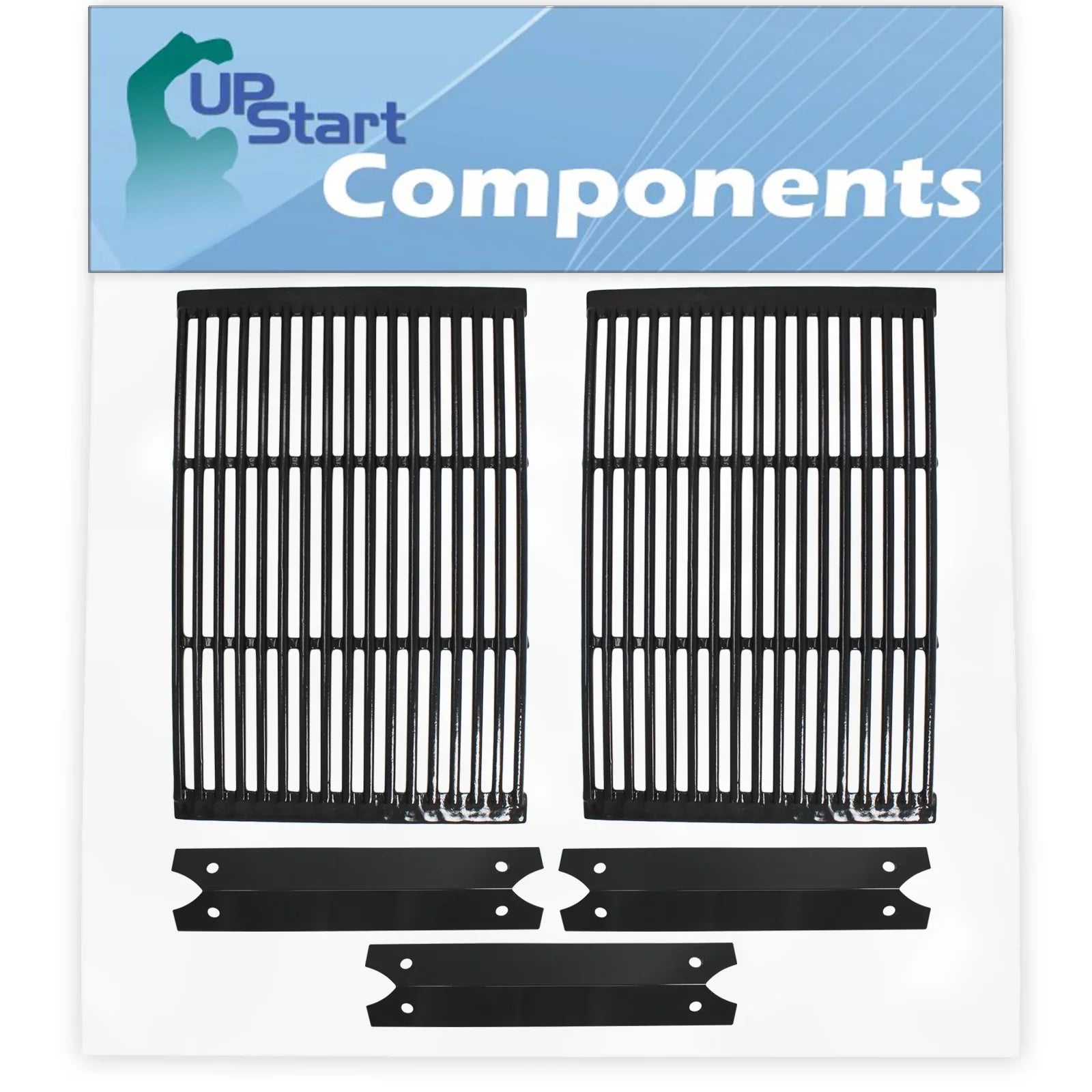 2  Grill Cooking Grates & 3 Heat Shield Plate Tent Replacement Parts for Charmglow 810-6320-V - Compatible Barbeque Porcelain Enameled Cast Iron Grid 19" & Flame Tamer, Flavorizer Bar