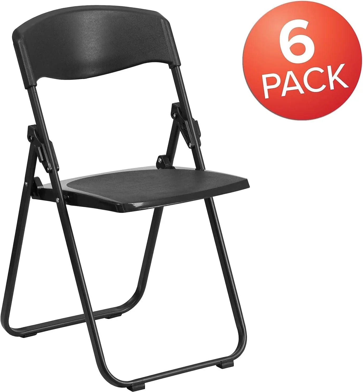 6 Pack  Series 500 Lb. Capacity Heavy Duty Black Plastic Folding Chair With Built-In Ganging Brackets