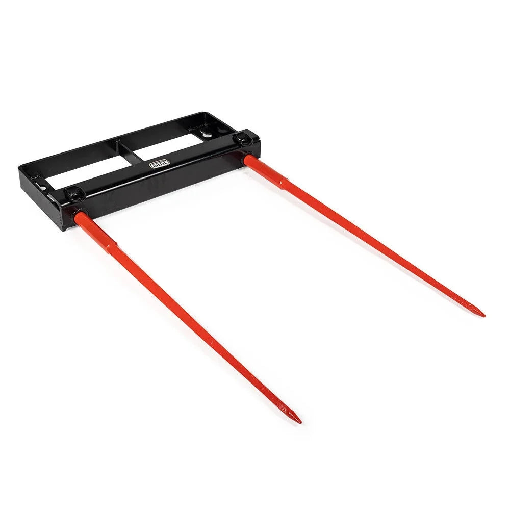 Titan Attachments Dual Prong 43" Hay Bale Spear Attachment, Universal  Front Skid Steer Tractor Loader Bucket Attachment, 3000  Capacity, Conus 2 Tines, Chains and Ratchet Binders Included