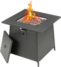 28 Inch Steel Square Gas Outdoor Backyard Tabletop Fire Pit with Lava Rocks and Steel Cover Lid, Black