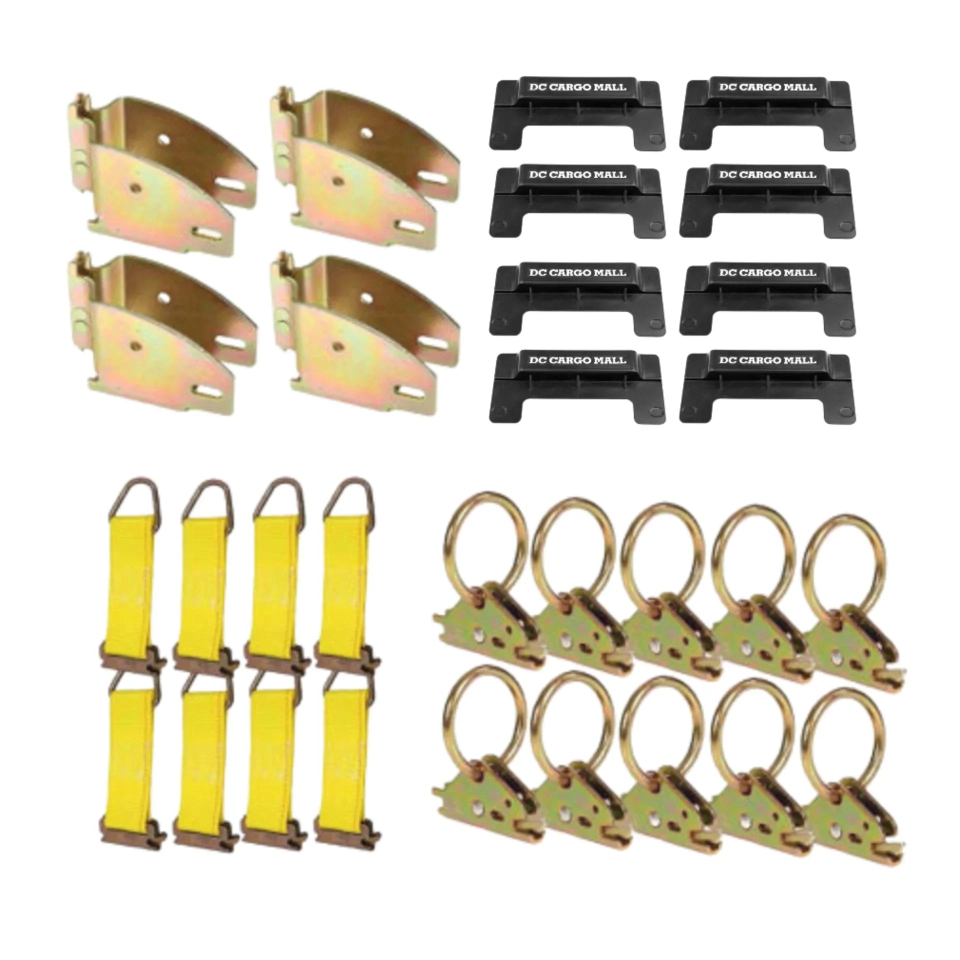 """E-Track TieDown Kit: 4 Wood Beam Sockets, 10 O Rings, 8 End Caps, 8 Rope TieOffs. Ideal TieDown Accessories Bundle for Trucks, Warehouses, Docks, Trailers, Boats. E-track  included."""