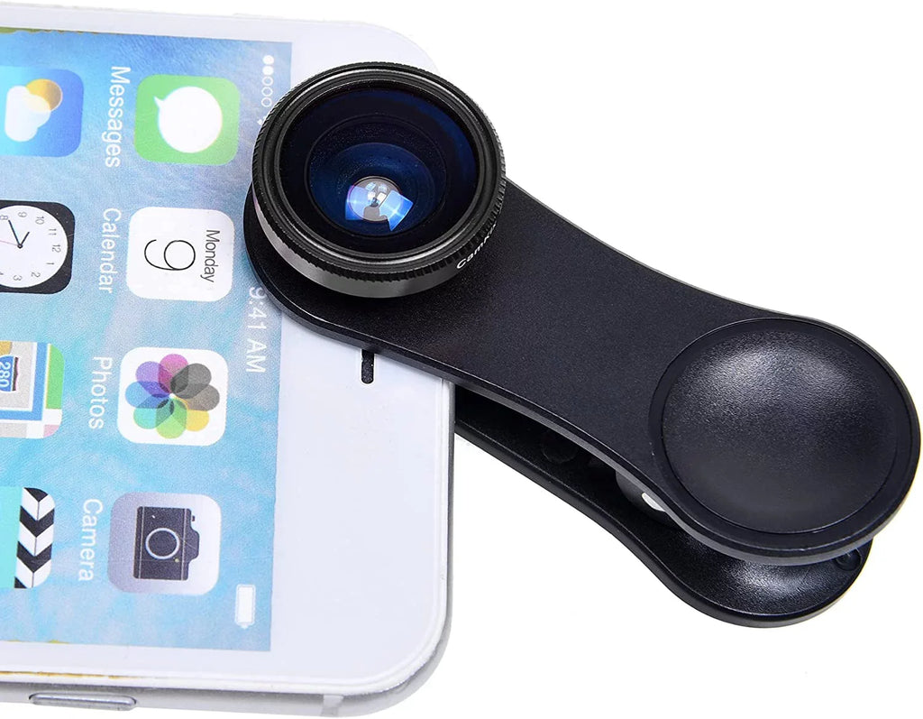 Universal 3 in 1 Cell Phone Camera Lens Kit for Smartphones Including - Fish Eye Lens / 2 in 1 Macro Lens & Wide Angle