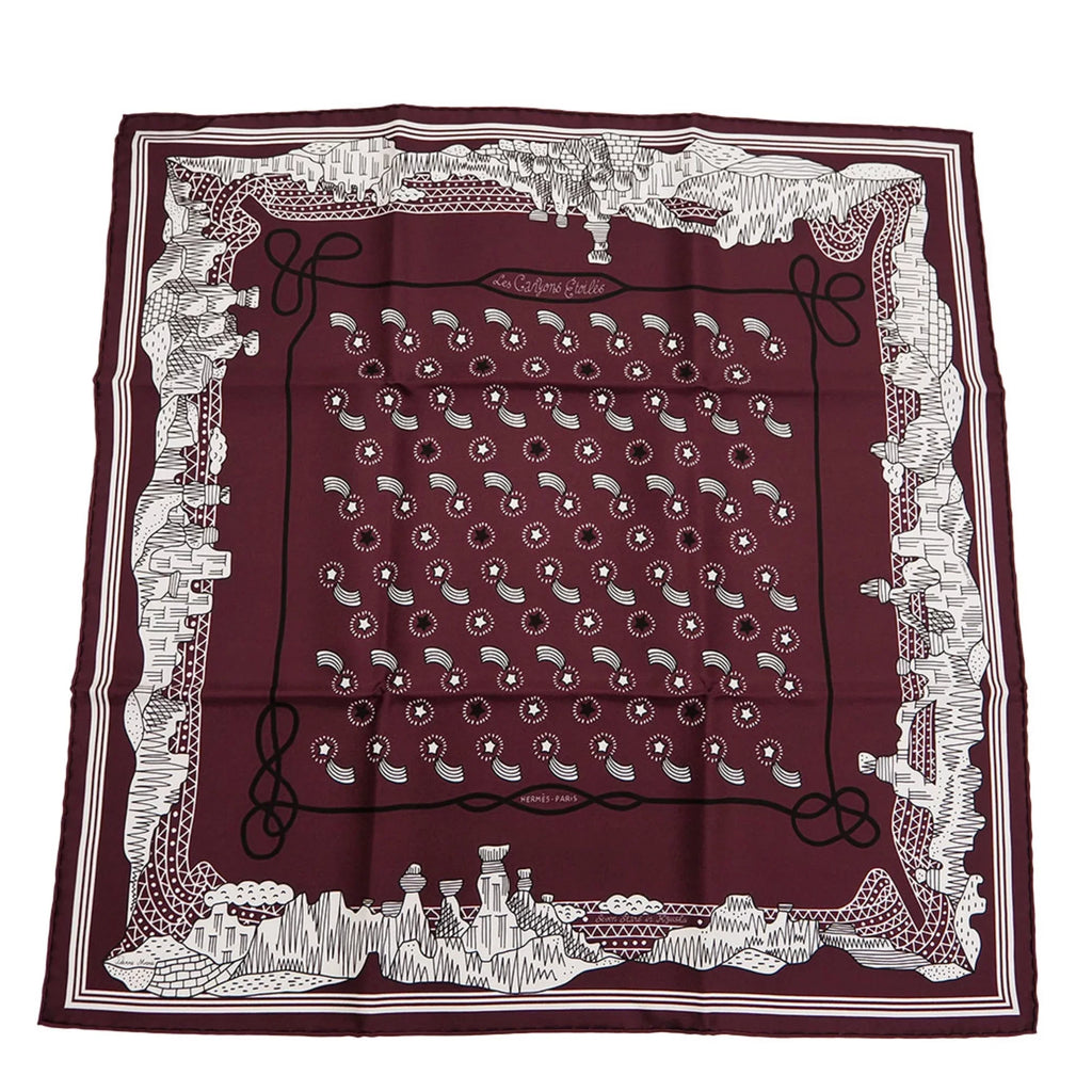 Pre-Owned  Hermes Not For Sale Limited Petit Care Carre 55 Les Canyons Etoiles From the to Stars Nanatsu Star Train Scarf Muffler Pocket Chief (Like New)