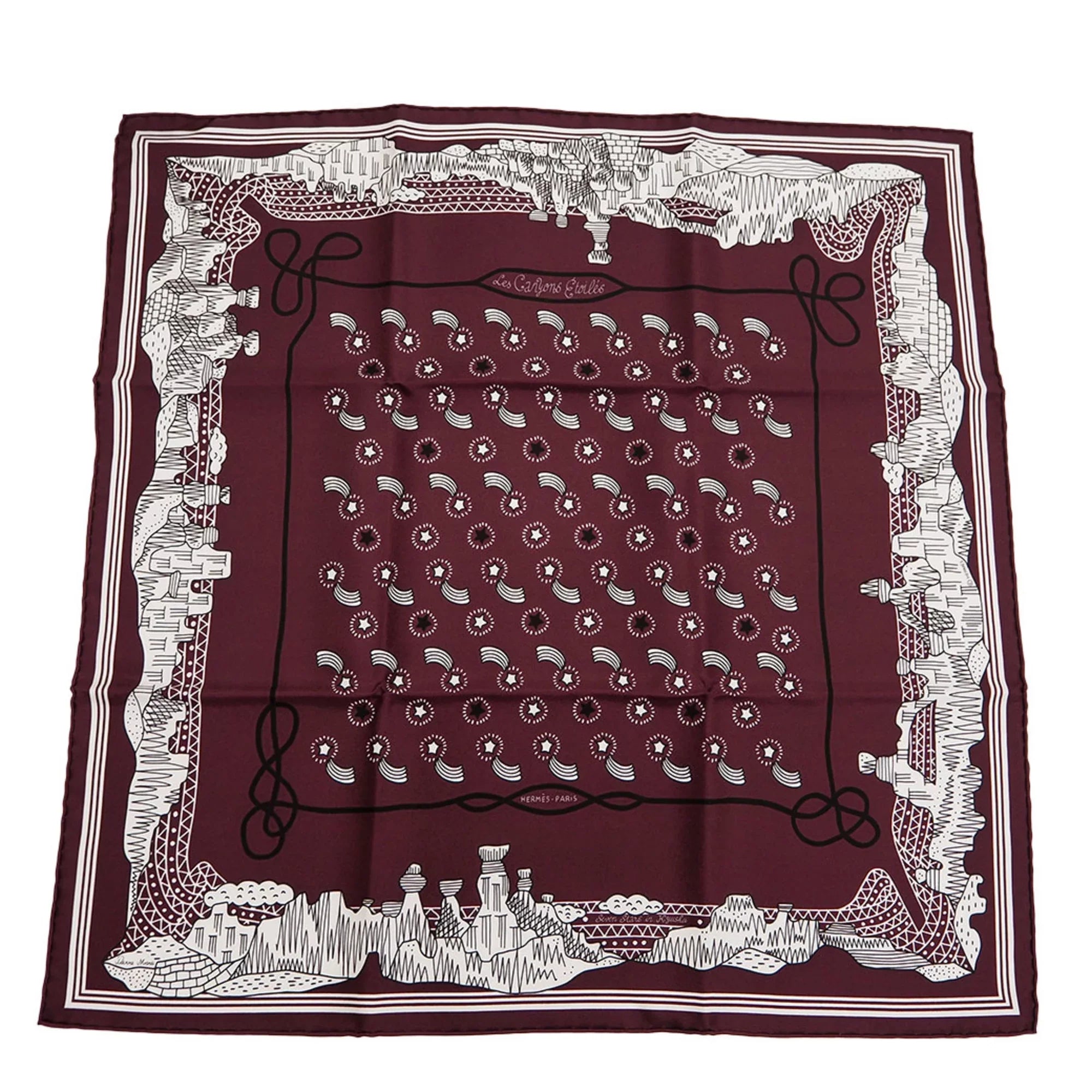 Pre-Owned  Hermes Not For Sale Limited Petit Care Carre 55 Les Canyons Etoiles From the to Stars Nanatsu Star Train Scarf Muffler Pocket Chief (Like New)