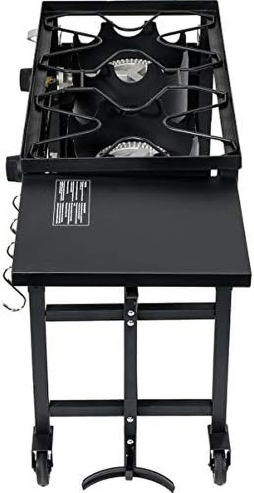 Outdoor Camping Propane Double Burner Stove 2 Folding Cook Cooking Station Stand Picnic  Grill 58,000 , Black