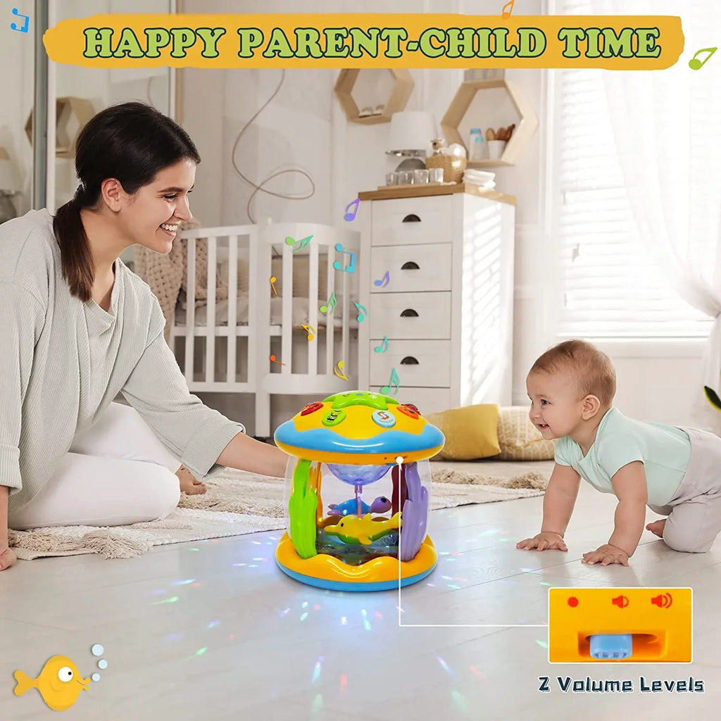 Baby Toys For 6-12 Months,4 in 1 Musical Projector Educational Learning Infant Toys,Ocean Rotating Light Up Toys for Toddlers