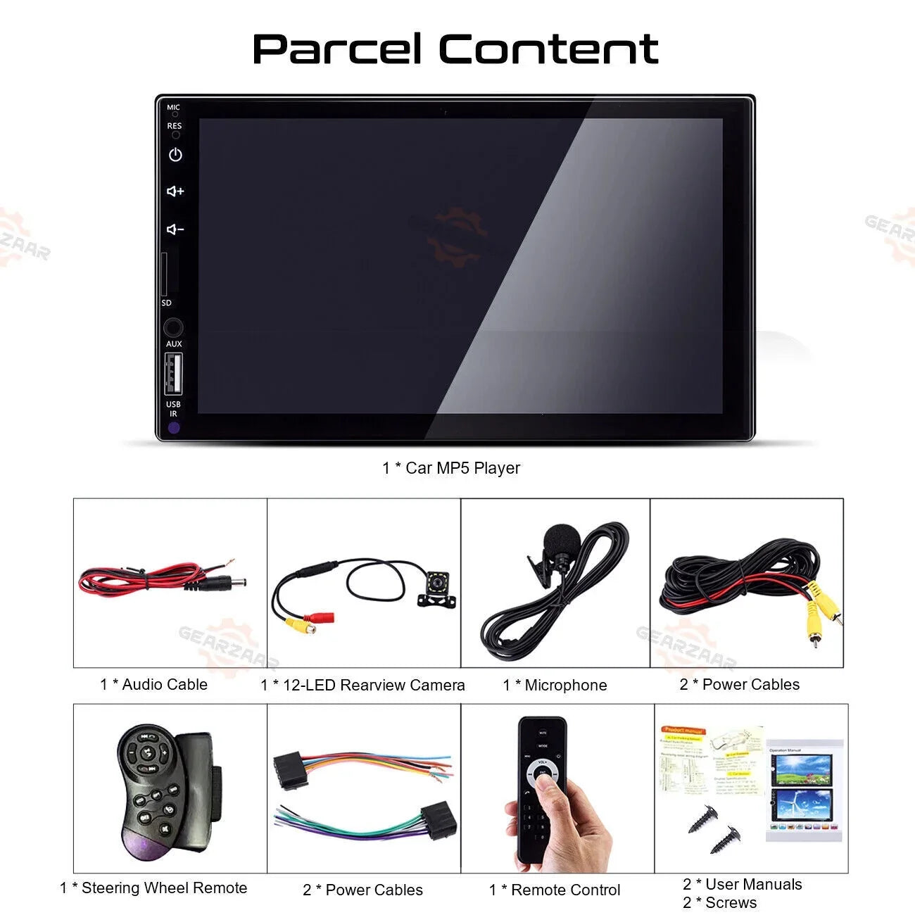 Double 2Din 7" Car Stereo Android/Apple Carplay Radio Touch Screen Player + 12LED Camera