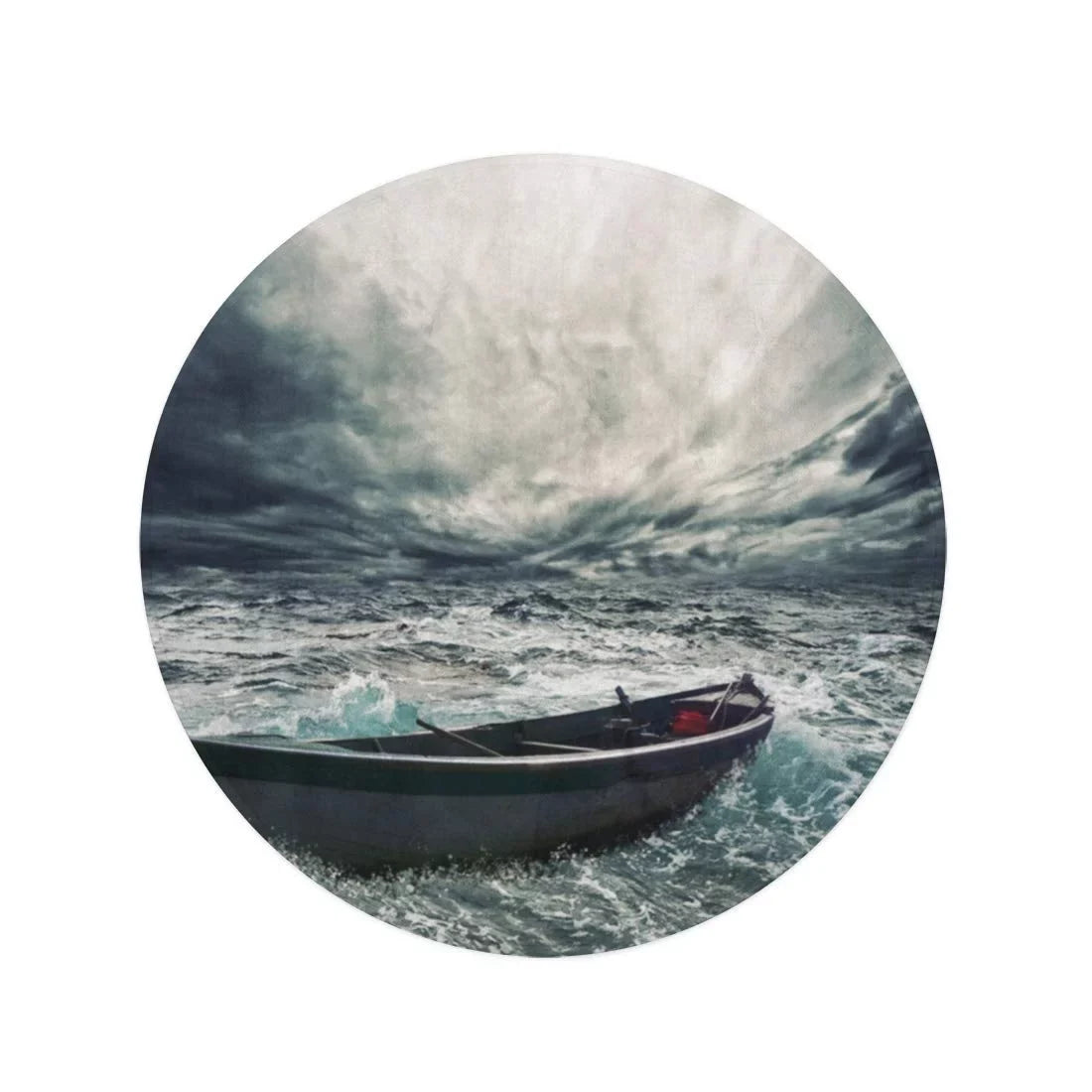 60 inch Round Beach Towel Blanket Storm Abandoned Boat in Stormy Sea Sky Dramatic Fishing Travel Circle Circular Towels Mat Tapestry Beach Throw