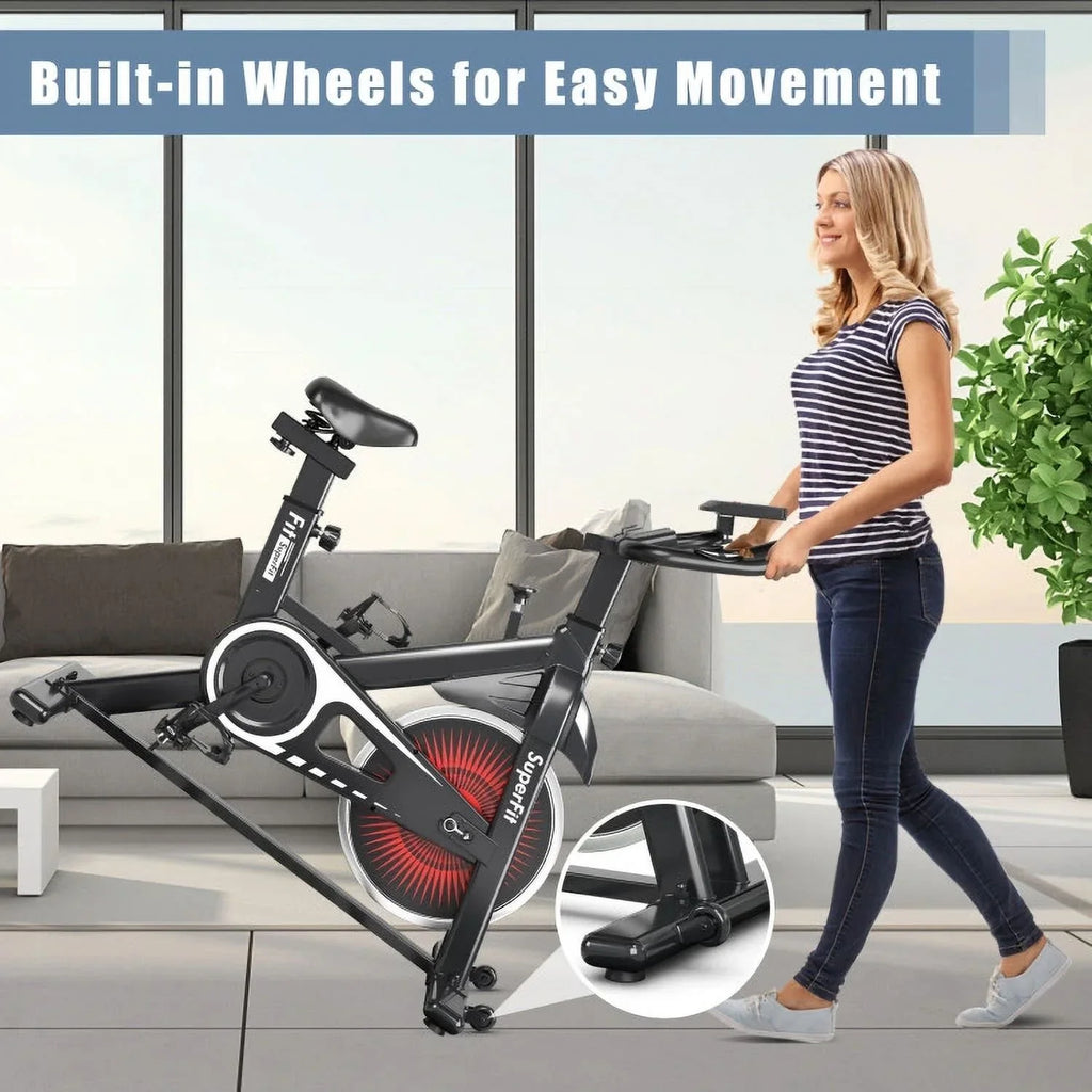 Exercise Bicycle, Adjustable Resistance Silent Belt Drive, Gym Indoor Stationary Bike, Red