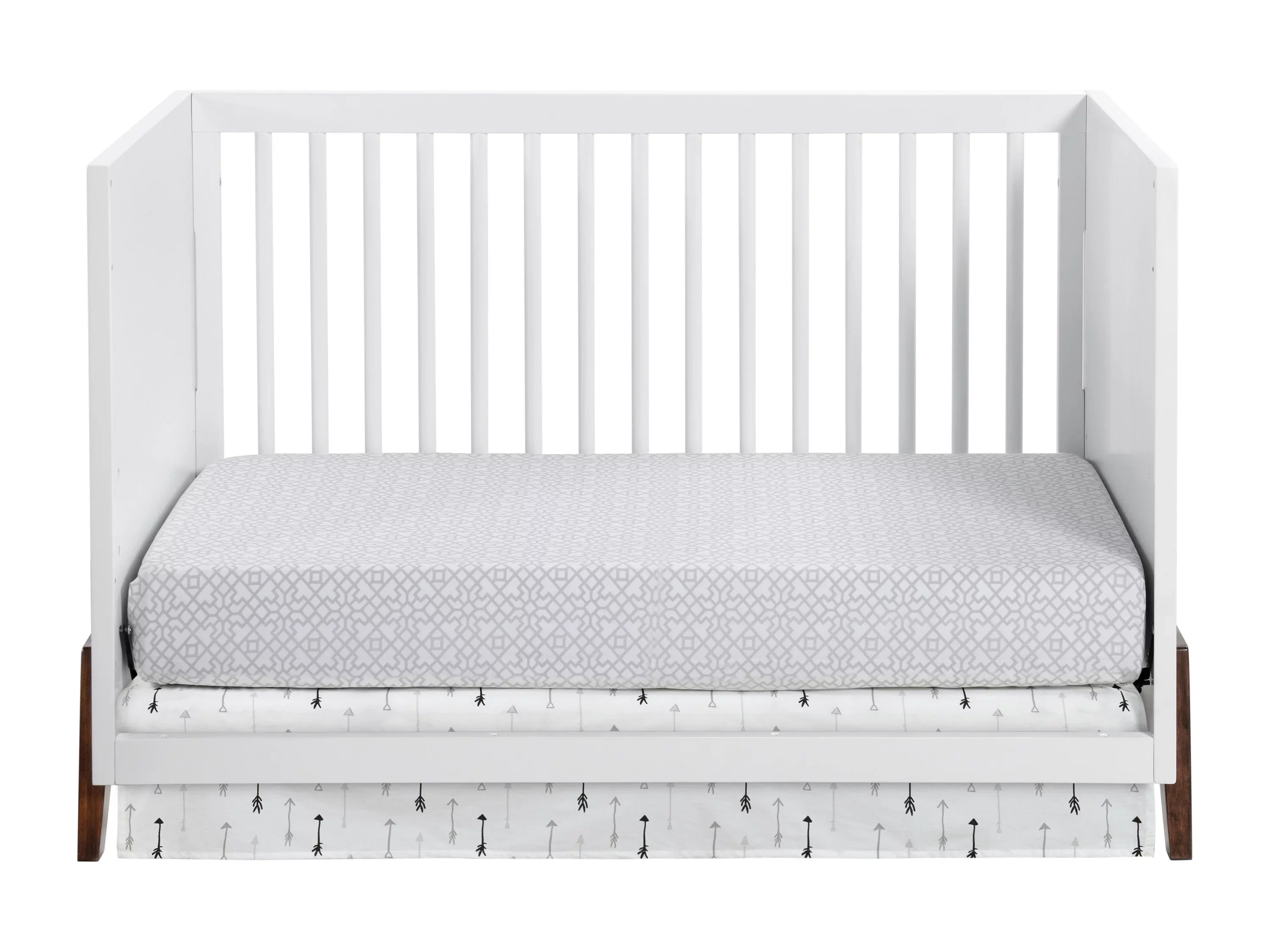 Oxford Baby Mari Modern 3-in-1 Convertible Island Crib, White & Walnut, Wooden Crib
