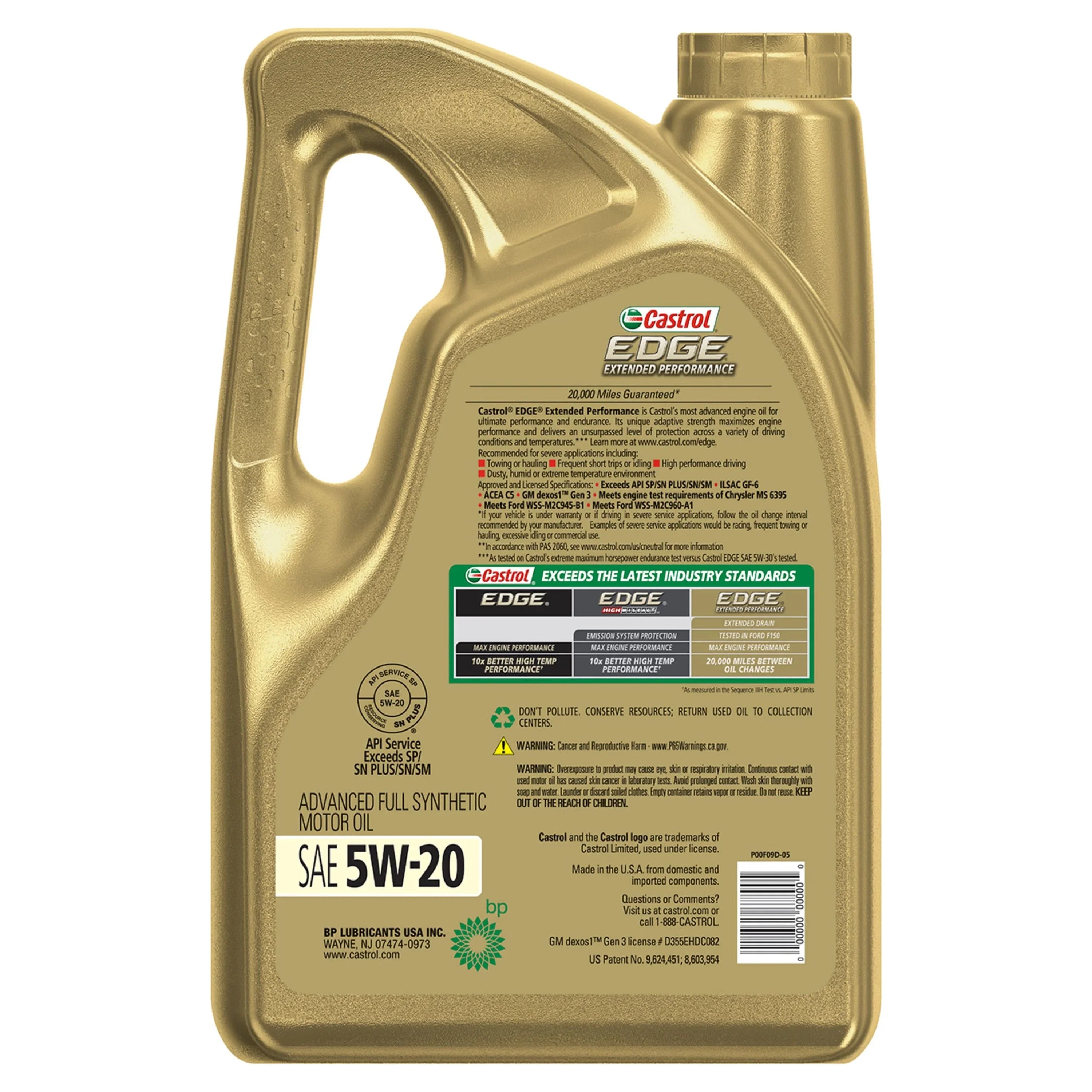 Castrol  Extended Performance 5W-20 Advanced Full Synthetic Motor Oil, 5 Quarts