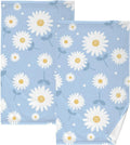Wellsay Face Hand Towel Set Daisy Flower Blue Cotton Washcloths, Quick-Dry Highly Absorbent Bath Towel- Pack of 2