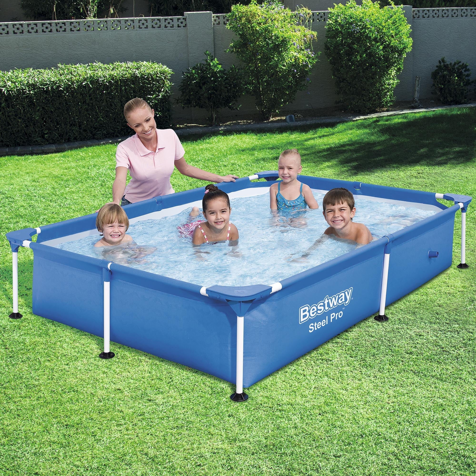 Bestway Steel Pro 7.25 x 4.9 x 1.4 ft Rectangular Above Ground Kids Swimming Pool, Metal Frame