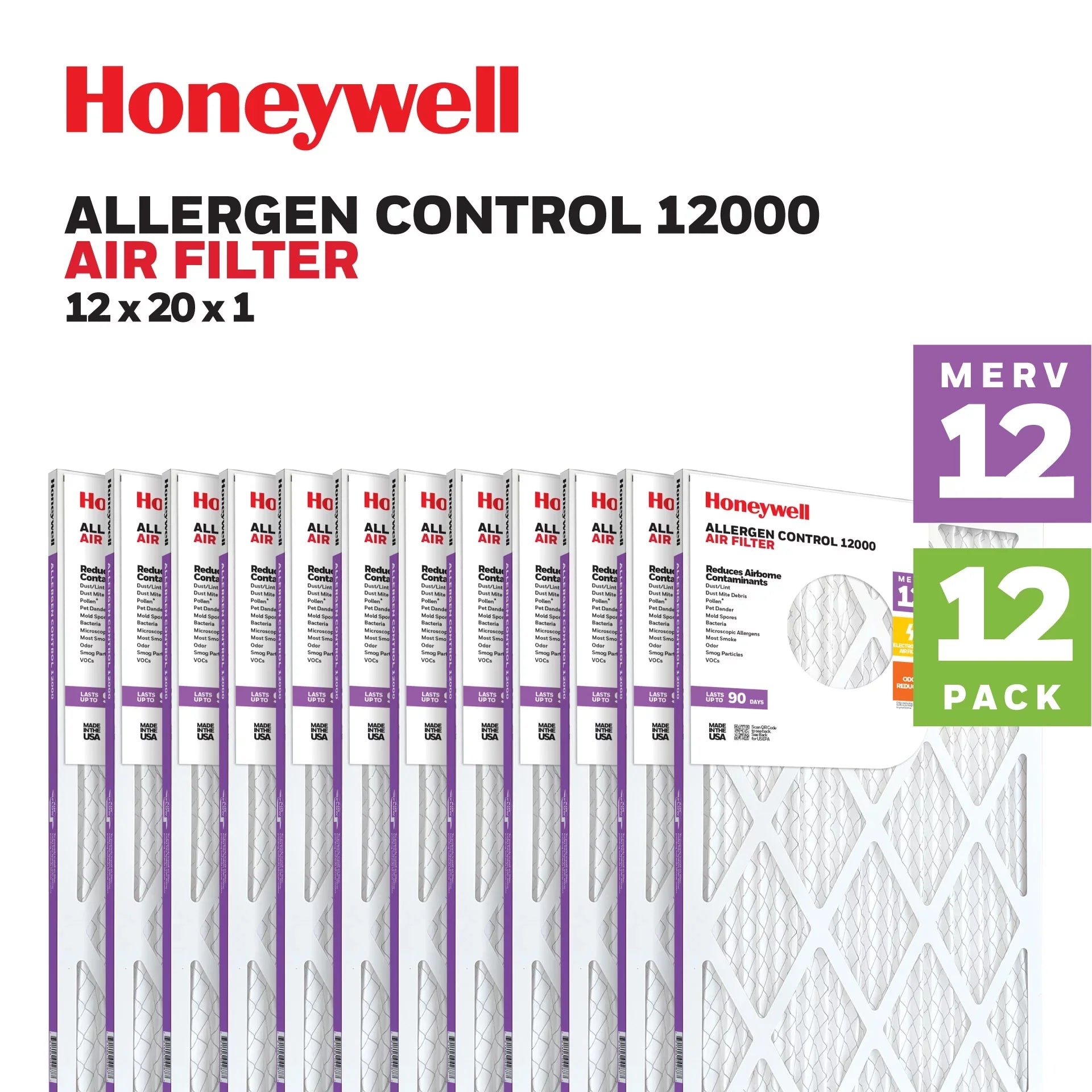 Honeywell 12x20x1  12 Pleated  Furnace Air Filter -12 Pack