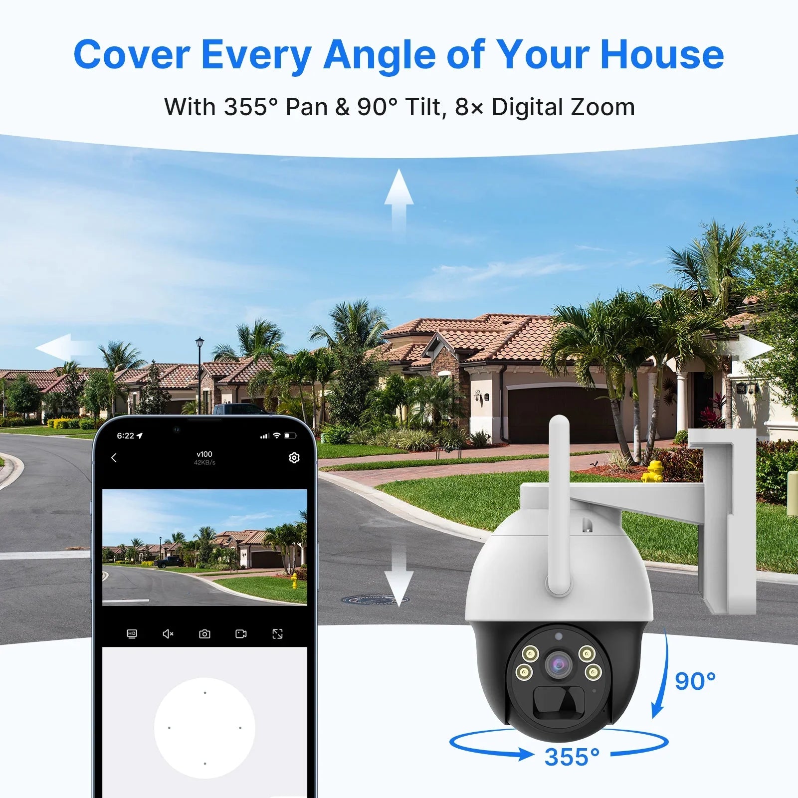 Hiseeu Rechargeable Battery 2K/3MP Solar Wireless Security Camera,360 View Pan/Tilt,8X digital zoom,2-Way Audio,Color Night Vision,Spotlights, Card Slot,Smart  Detection