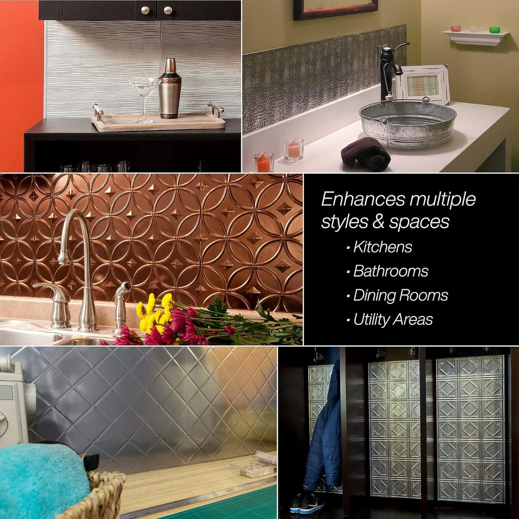 Traditional Style/Pattern 4 Decorative Vinyl Backsplash 15 Sq Ft Kit In Smoked Pewter