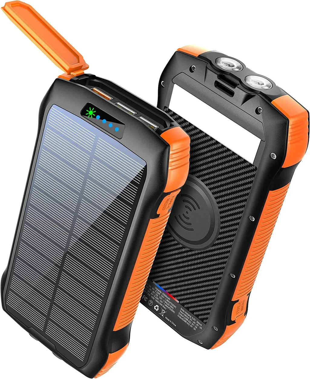 Solar Power Bank for Ulefone Power Armor 14 Pro - Portable Charger 33500mAh QC3.0 18W  20W Fast Charging, Portable Charger with 10W Wireless 5 Outputs IP67 Waterproof 6W Flashlight