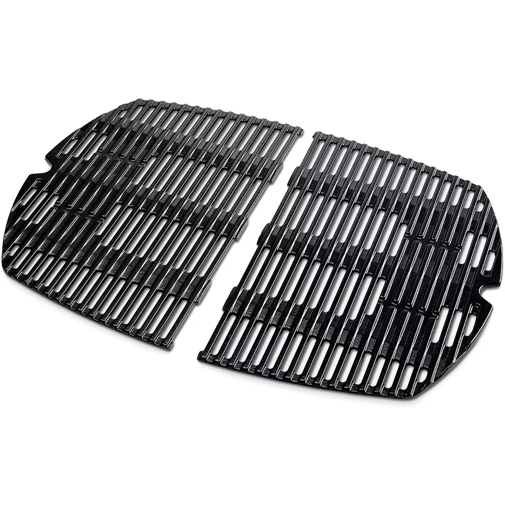 Weber 7646 Cast Iron Cooking Grates for Weber Q 300/3000 Series Grills Bundle with Generic Aluminum Drip Pans Set of 3 and Grill Cover Barbecue Waterproof Outdoor Protection