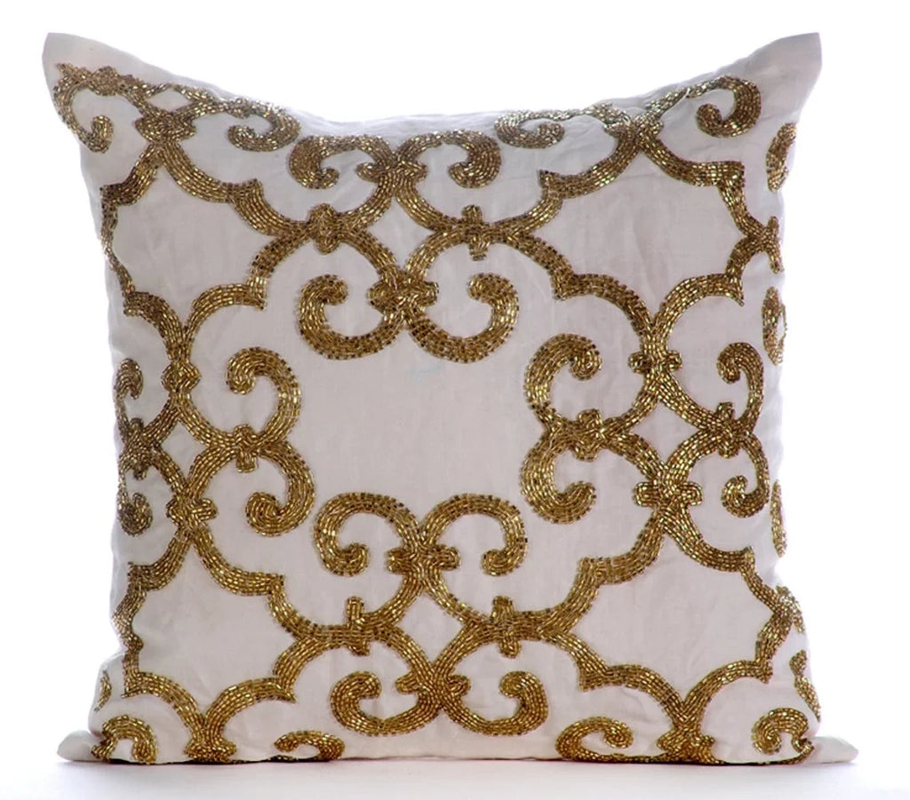 The HomeCentric Cushion Cover For Chair, Gold Euro Pillow Shams Pack of 2, 26x26 inch (65x65 cm), Linen Euro Size Pillow Shams, Damask, Modern European ShamCovers Easter - Gold Encrusted