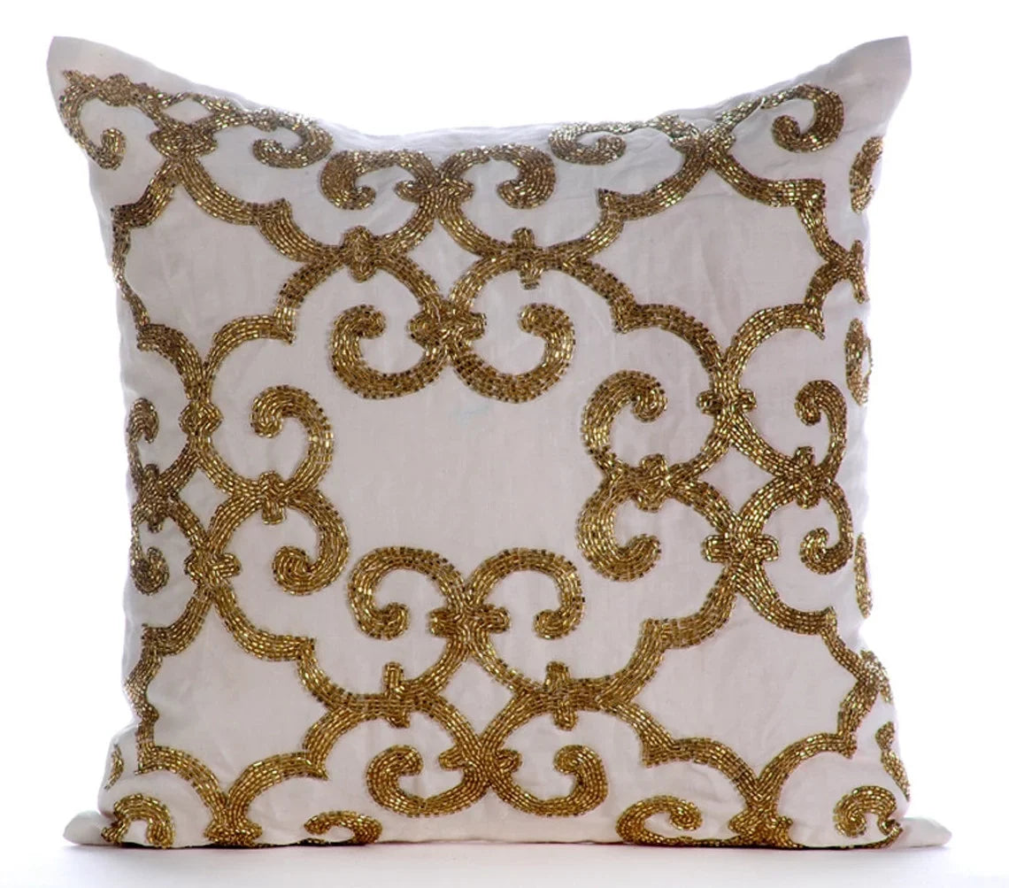 The HomeCentric Cushion Cover For Chair, Gold Euro Pillow Shams Pack of 2, 26x26 inch (65x65 cm), Linen Euro Size Pillow Shams, Damask, Modern European ShamCovers Easter - Gold Encrusted