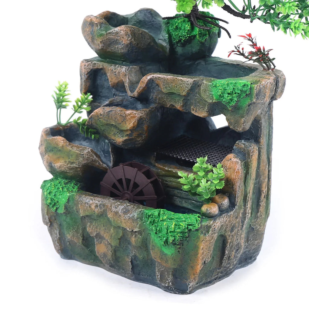 Indoor Water Fountain Tabletop Waterfall Feng Shui Zen Table Decor with  Light