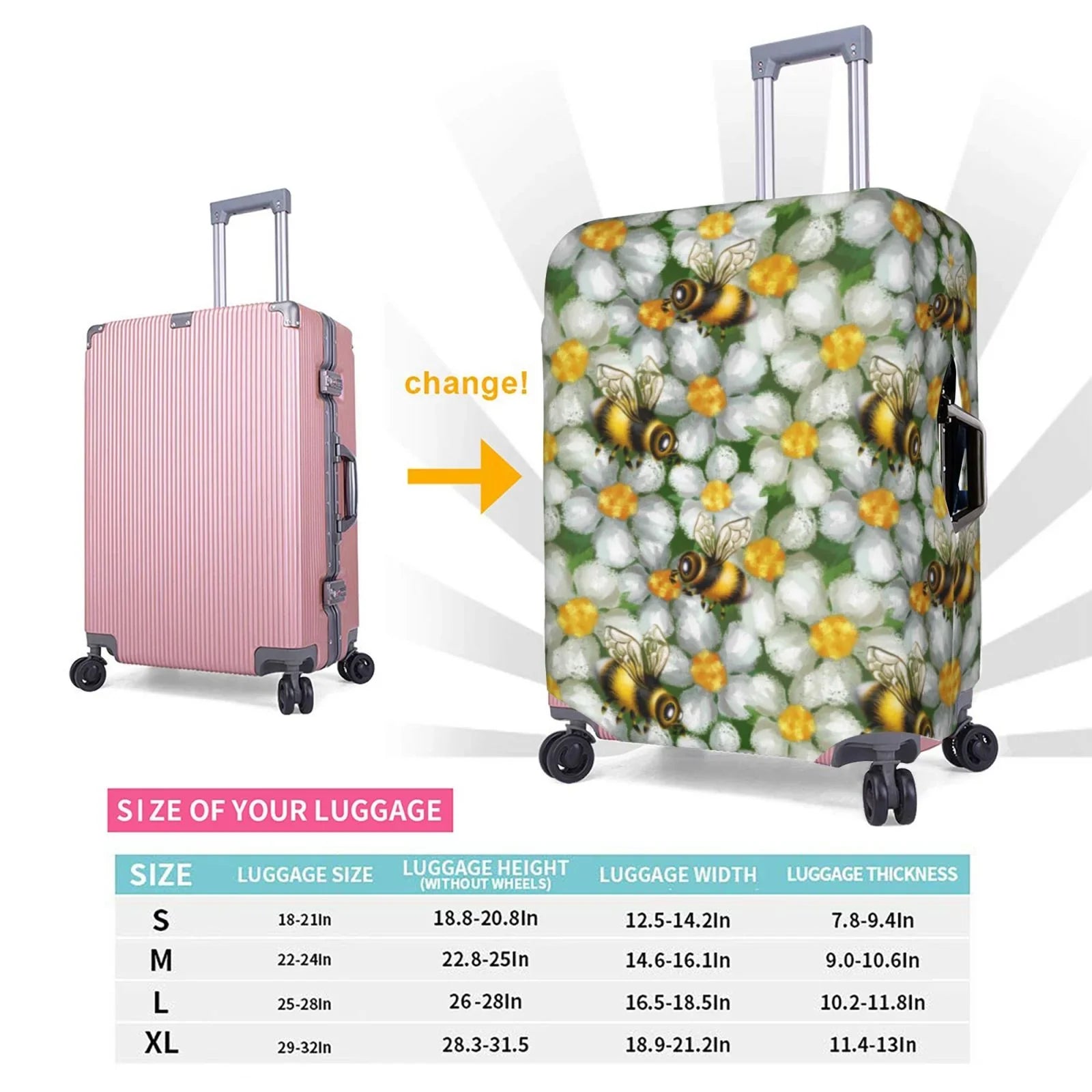 Kll Bees And Flower Luggage Cover Suitcase Cover Suitcase Protector-