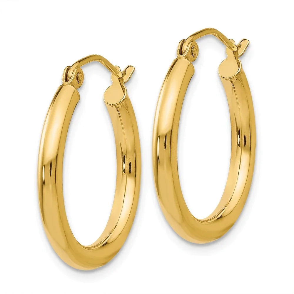 Real 14kt Yellow Gold Polished 2.5mm Tube Hoop Earrings; for Adults and Teens; for Women and Men