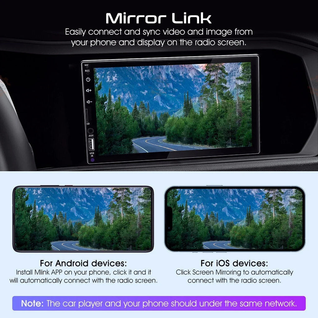 Double 2Din 7" Car Stereo Android/Apple Carplay Radio Touch Screen Player + 12LED Camera
