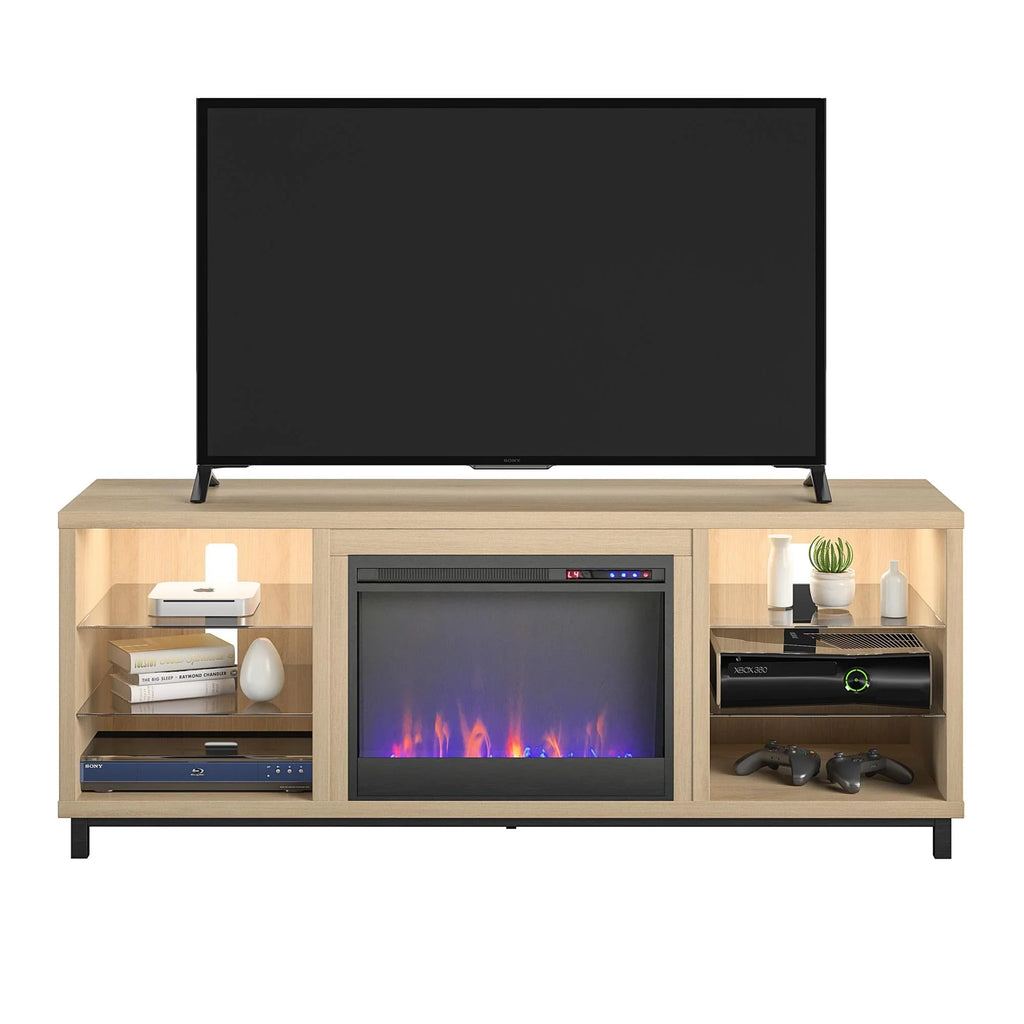 Ameriwood Home Lumina Deluxe Fireplace  Stand for TVs up to 70" in Blonde Oak