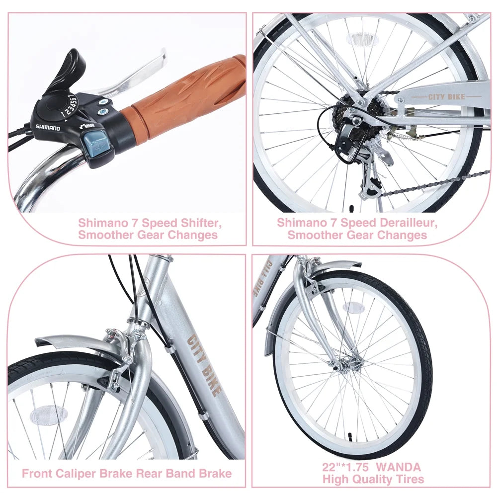Yone jx je Kids Bike 22 Inch Bicycle for Girls Ages 8+Years, Aluminium Alloy Frame,7-speed Shifter and derailleur,Silver