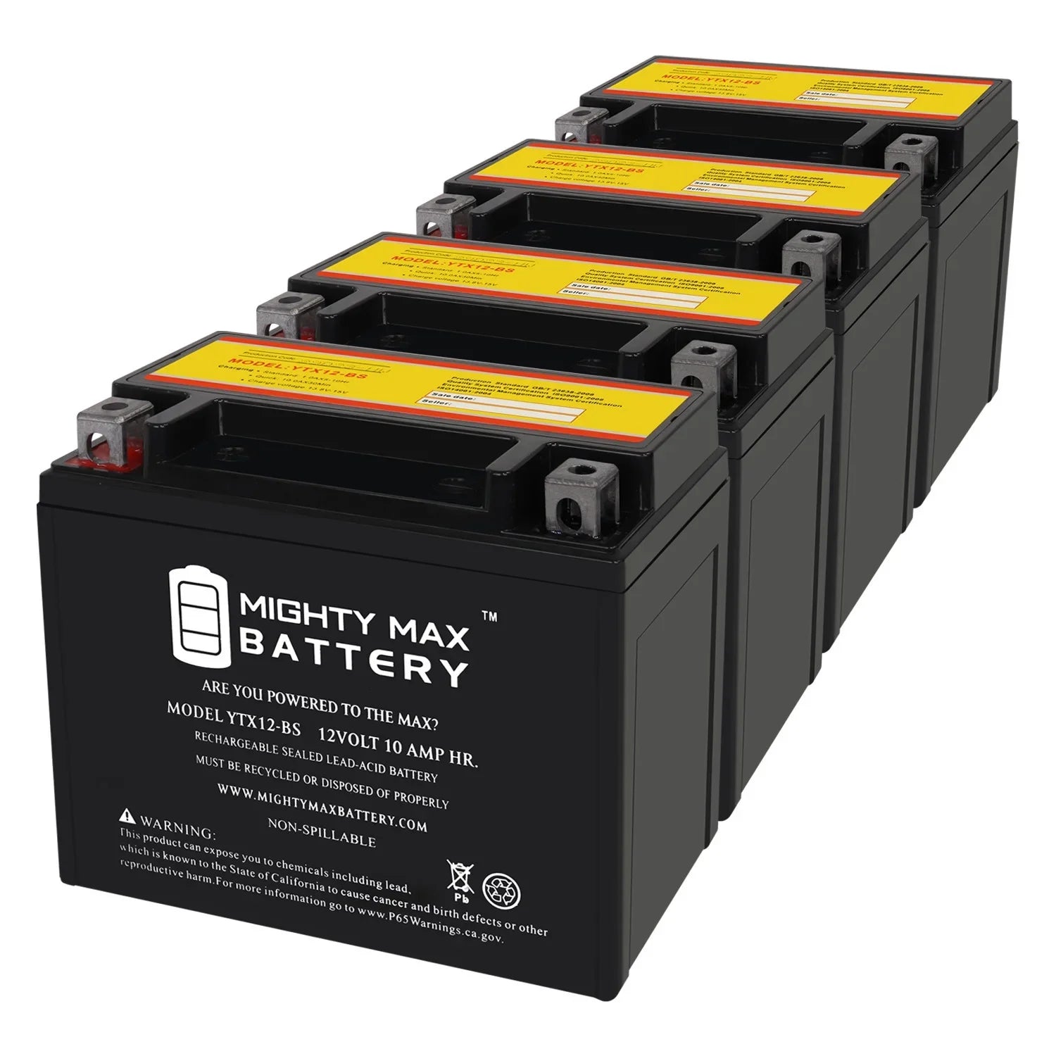 YTX12- 12V 10Ah Replacement Battery compatible with Suzuki -R1000, Z 01-04 - 4 Pack