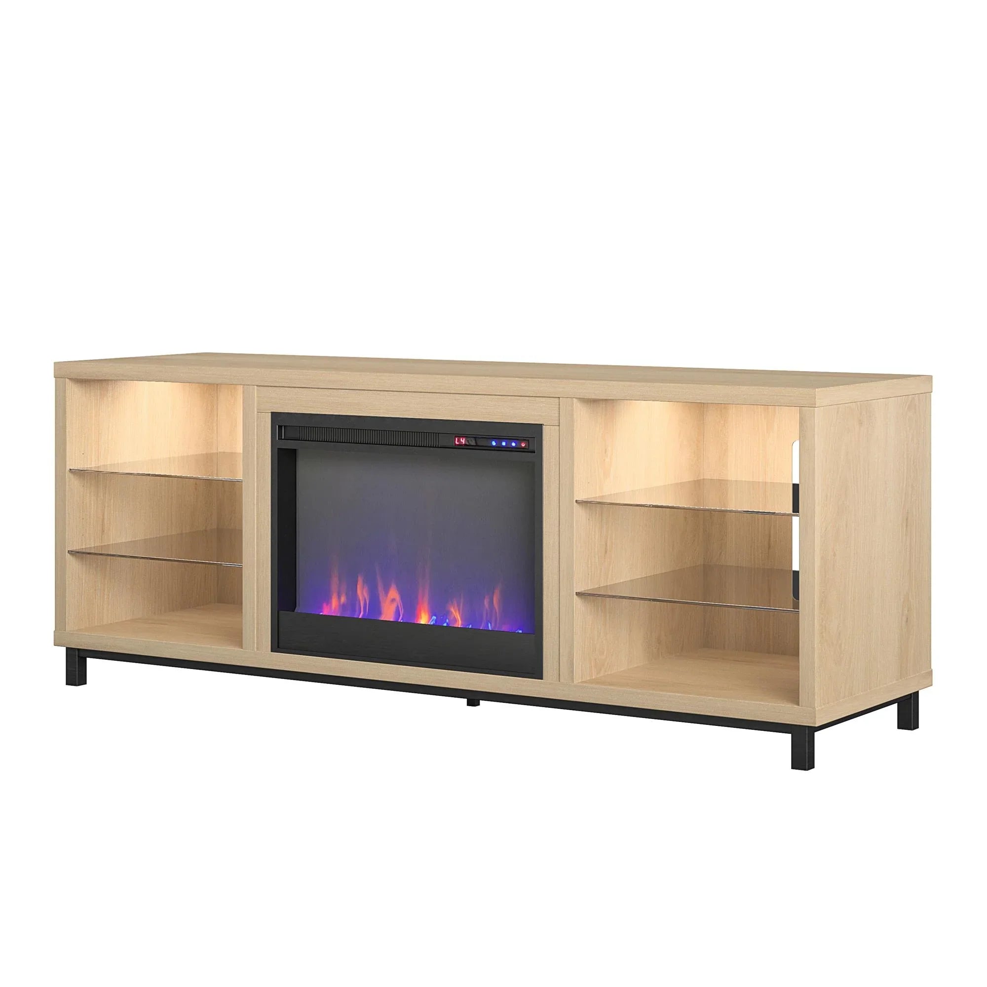 Ameriwood Home Lumina Deluxe Fireplace  Stand for TVs up to 70" in Blonde Oak