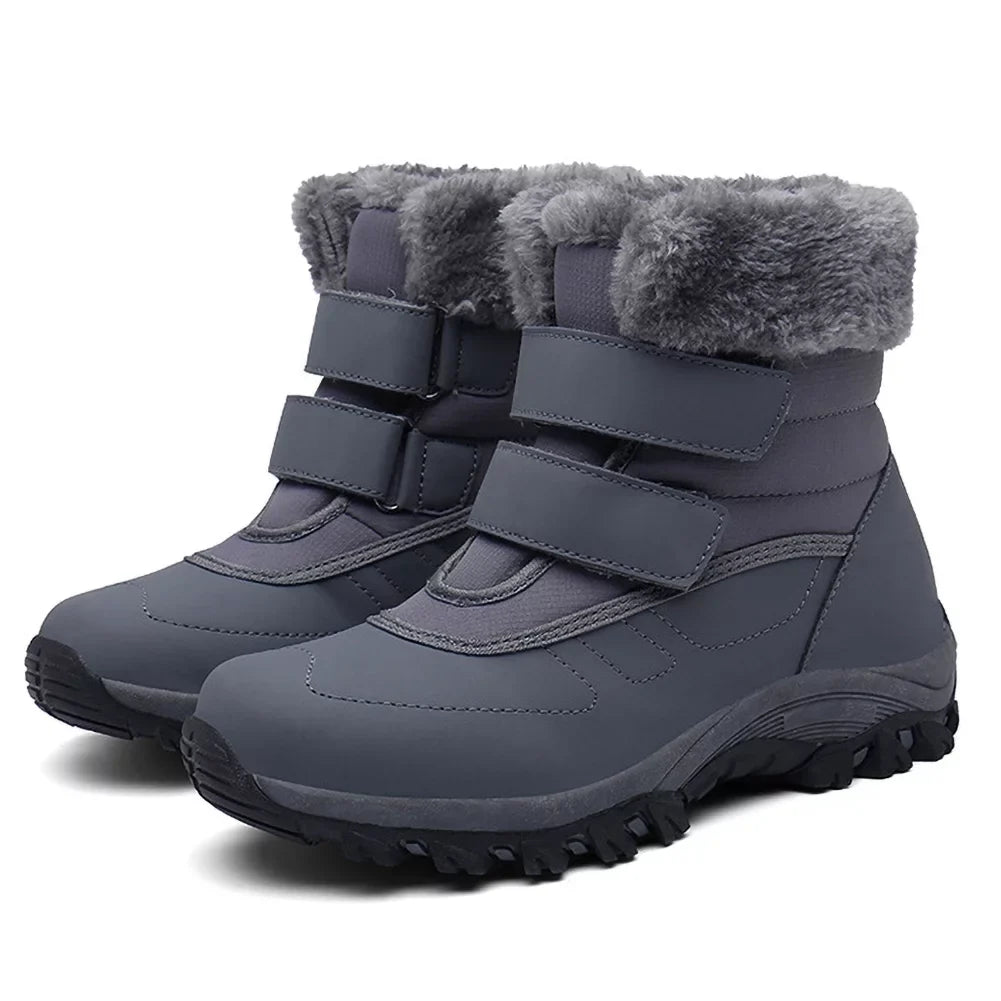 Women's Winter Snow Boots Warm Thickened Faux Fur Lined Waterproof Outdoor Booties Hook and Loop Walking Shoes