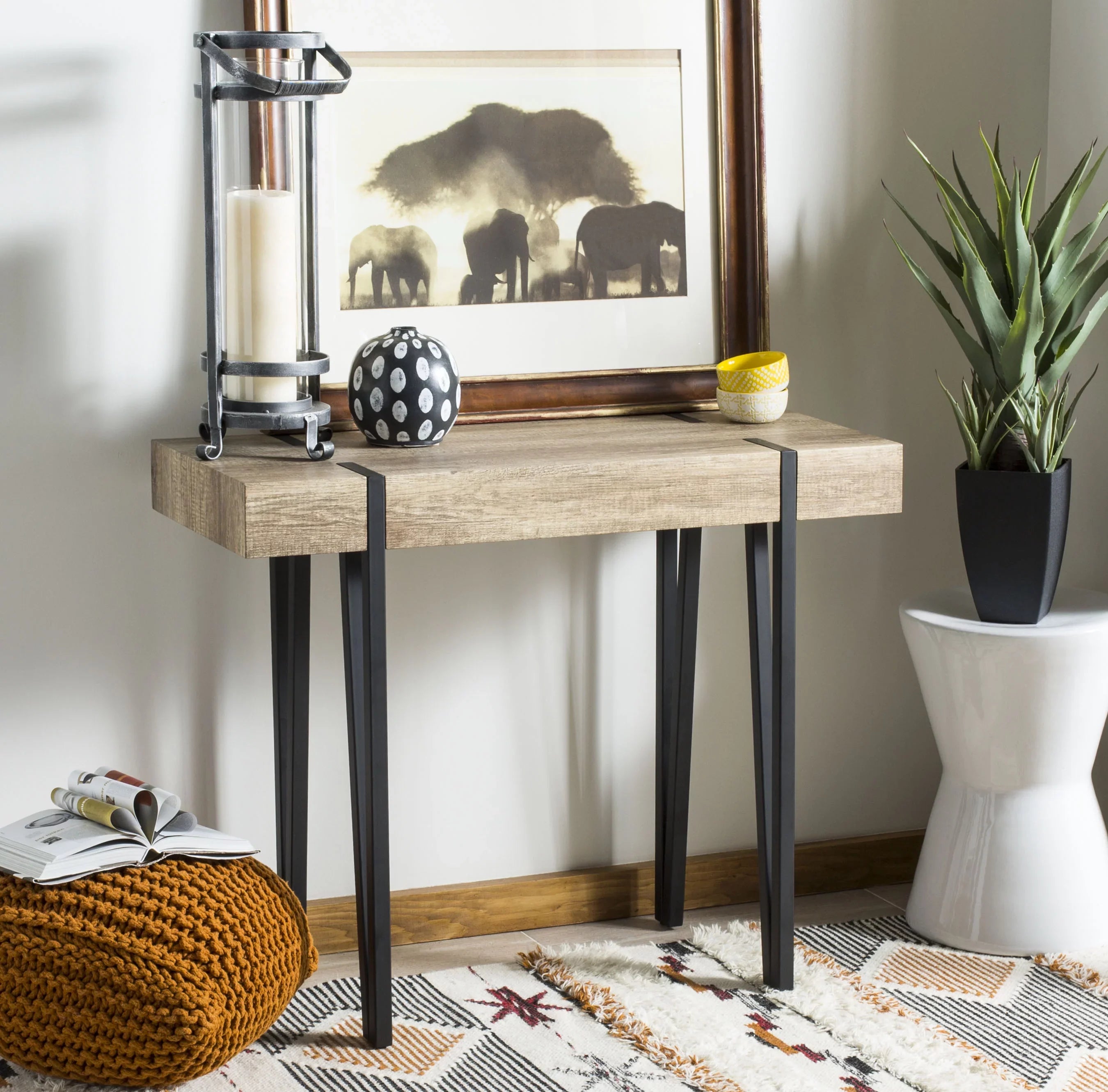 Alyssa Rectangular Mid-Century Wood Top Console Table, Brown