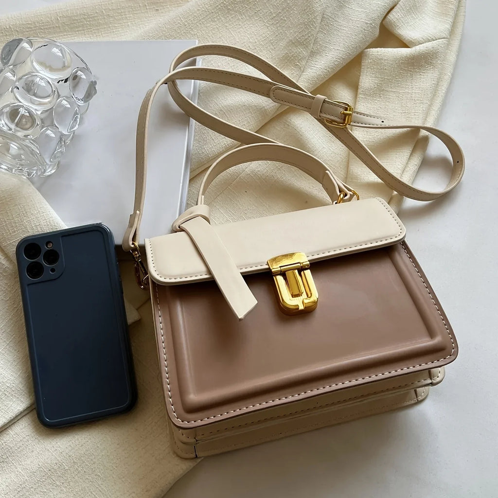 Junior Buckle Decor Handbag, Trendy Square Crossbody Bag, Faux Leather Flap Purse For Women (7.9*5.93*3.16) Inch