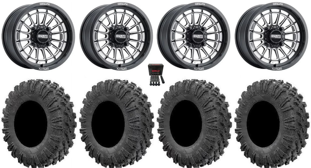 MetalFX Delta Contrast Cut 15" Wheels Bk 32" MotoRavage Tires Can-Am Maverick X3 / Honda Pioneer 1000 / Talon