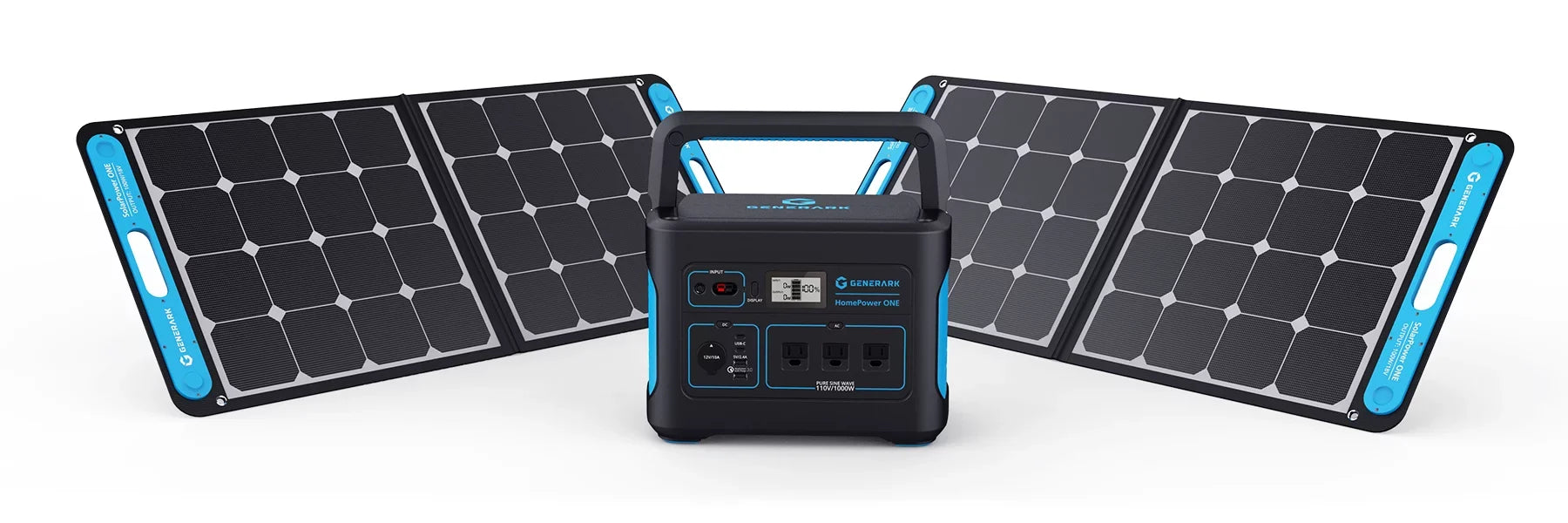 Geneverse 1002Wh (1x2) Solar Generator Bundle: 1X HomePower  Portable Power Station (3X 1000W  Outlets) + 2X 100W Solar Panels. Quiet, Indoor-Safe Backup Battery Power Generator For Home Devices