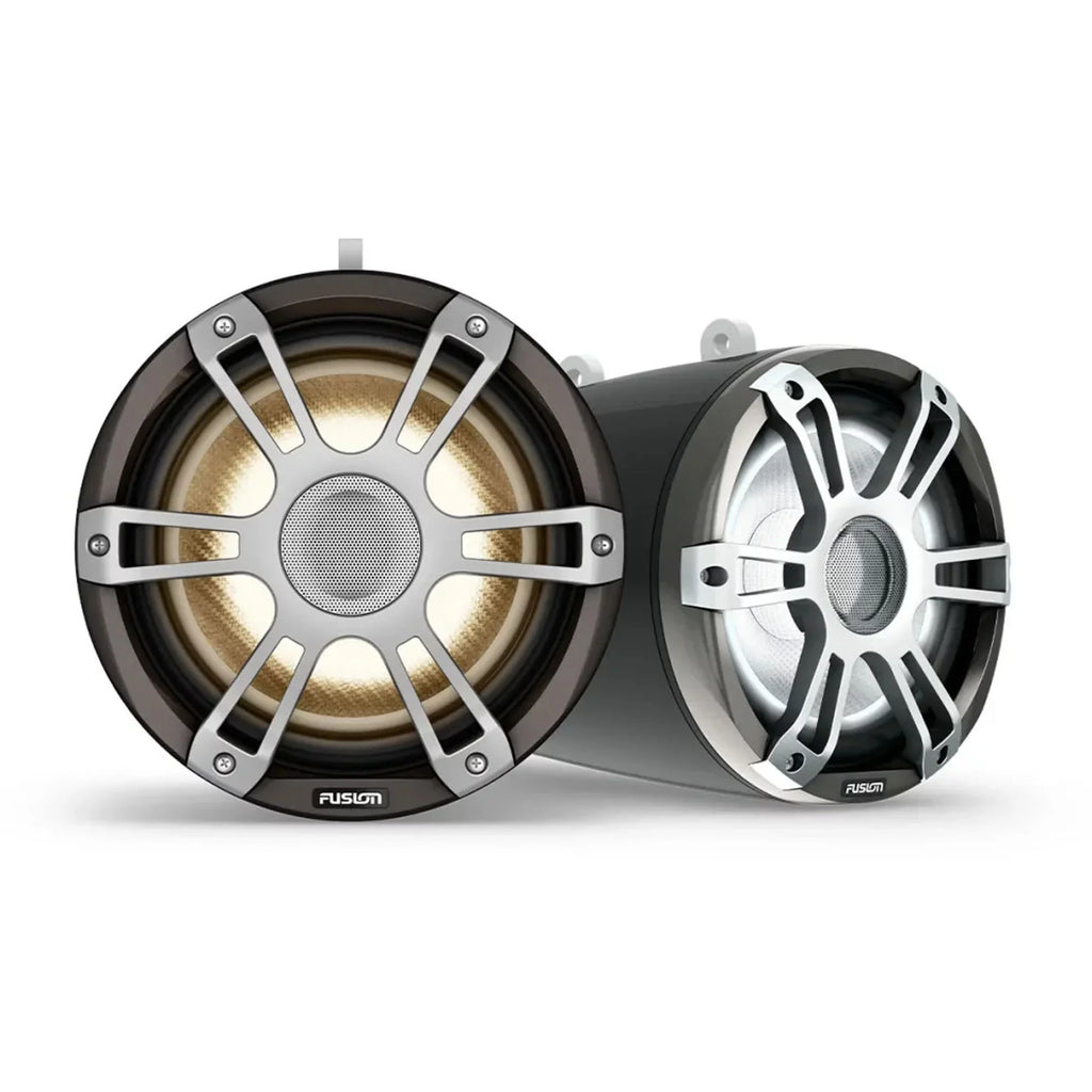 Fusion -FLT883SPG 8.8" Sports Grille Gray  Tower Speakers with - Universal Fixed Mount Brackets, Pair, Fits 1.31"-2.5" Bars