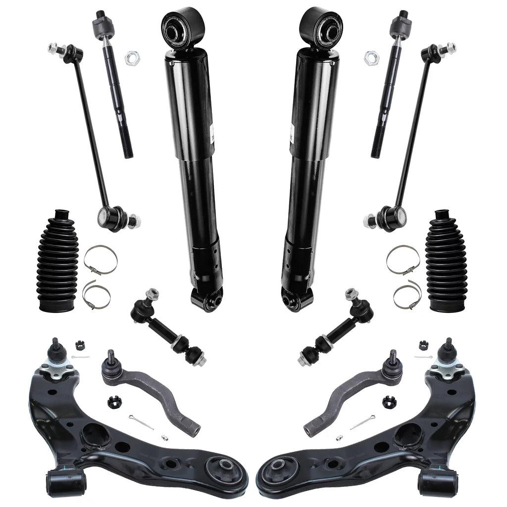 Detroit Axle - 16pc Suspension Kit for 3.5L 2006-2012 Toyota RAV4 2007 2008 2009 2010 2011, 2 Ready Struts, 2 Shocks, 2 Lower Control Arms & Ball Joints, 4 Tie Rods, 4 Sway Bar Links, 2 Boots