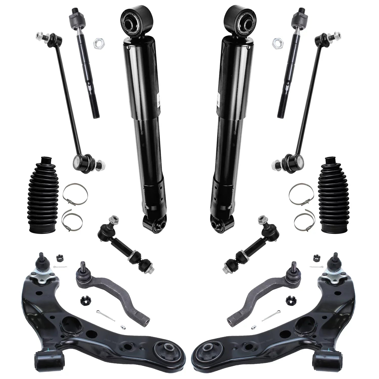 Detroit Axle - 16pc Suspension Kit for 3.5L 2006-2012 Toyota RAV4 2007 2008 2009 2010 2011, 2 Ready Struts, 2 Shocks, 2 Lower Control Arms & Ball Joints, 4 Tie Rods, 4 Sway Bar Links, 2 Boots