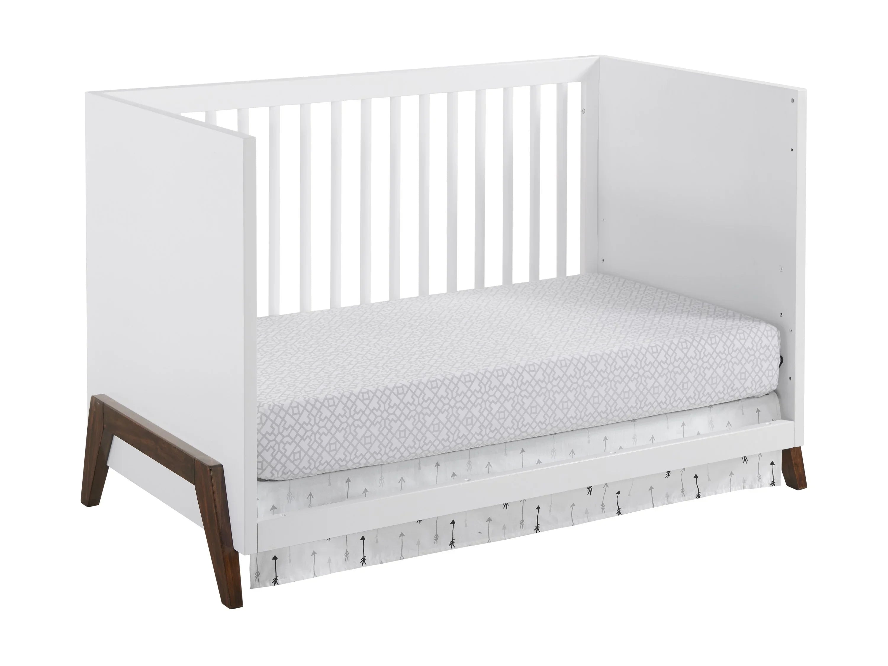 Oxford Baby Mari Modern 3-in-1 Convertible Island Crib, White & Walnut, Wooden Crib