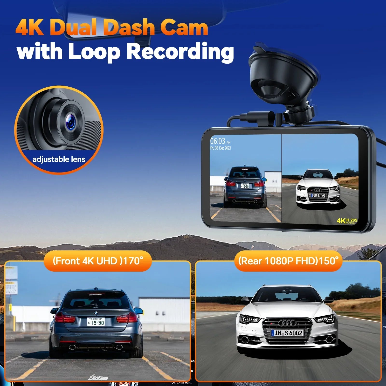 6.25" Portable Apple Carplay Android Auto Screen with 4K Ultra  Dash Cam, Wireless Car Play for  Navigation, Bluetooth Car Stereo, Backup Camera Park Assist, Mirror Link Car Radio Receiver