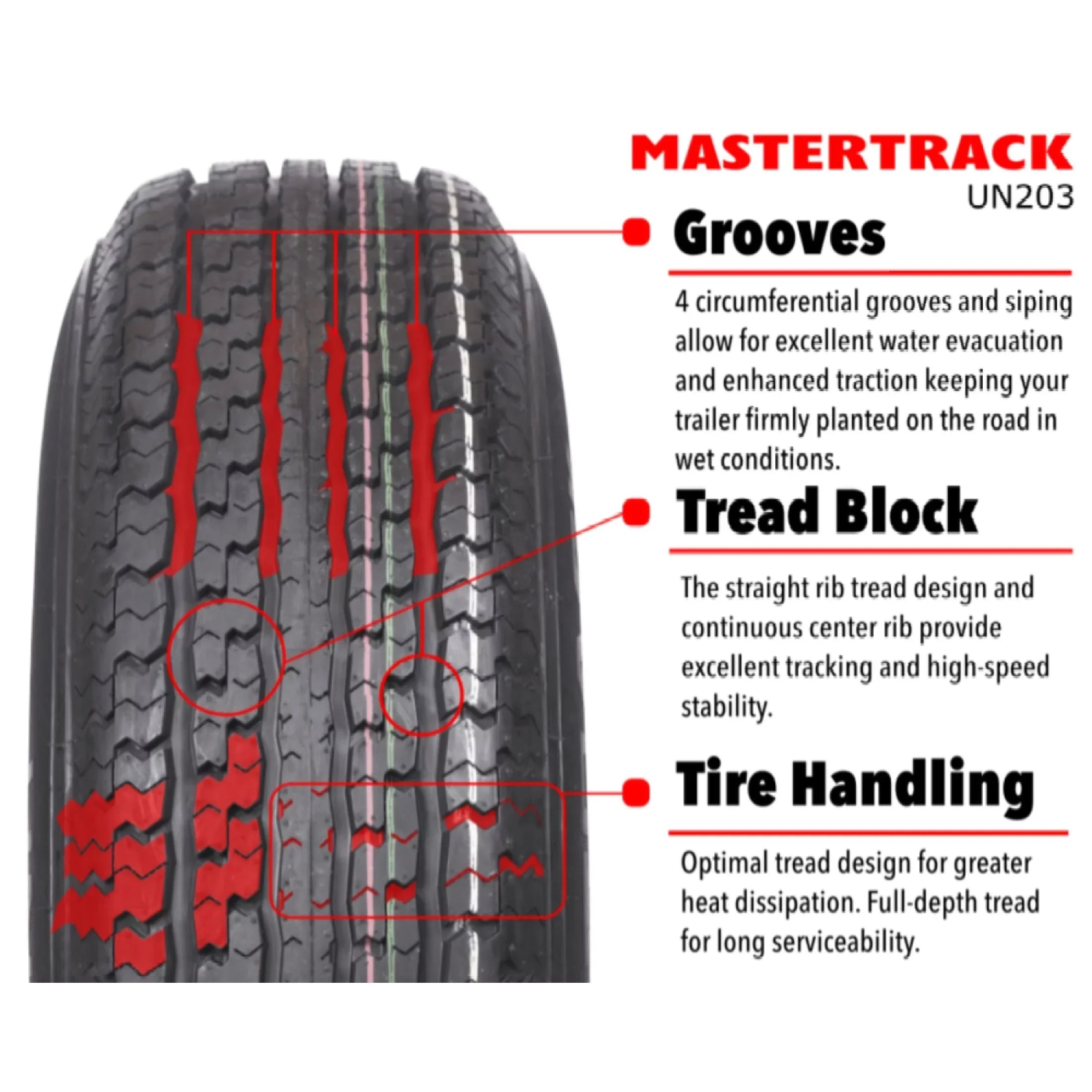 Mastertrack UN203 ST205/75R14 8 Ply 105M Load Range D Radial Trailer Tire -  205/75/14 205/75R14 (Tire Only)