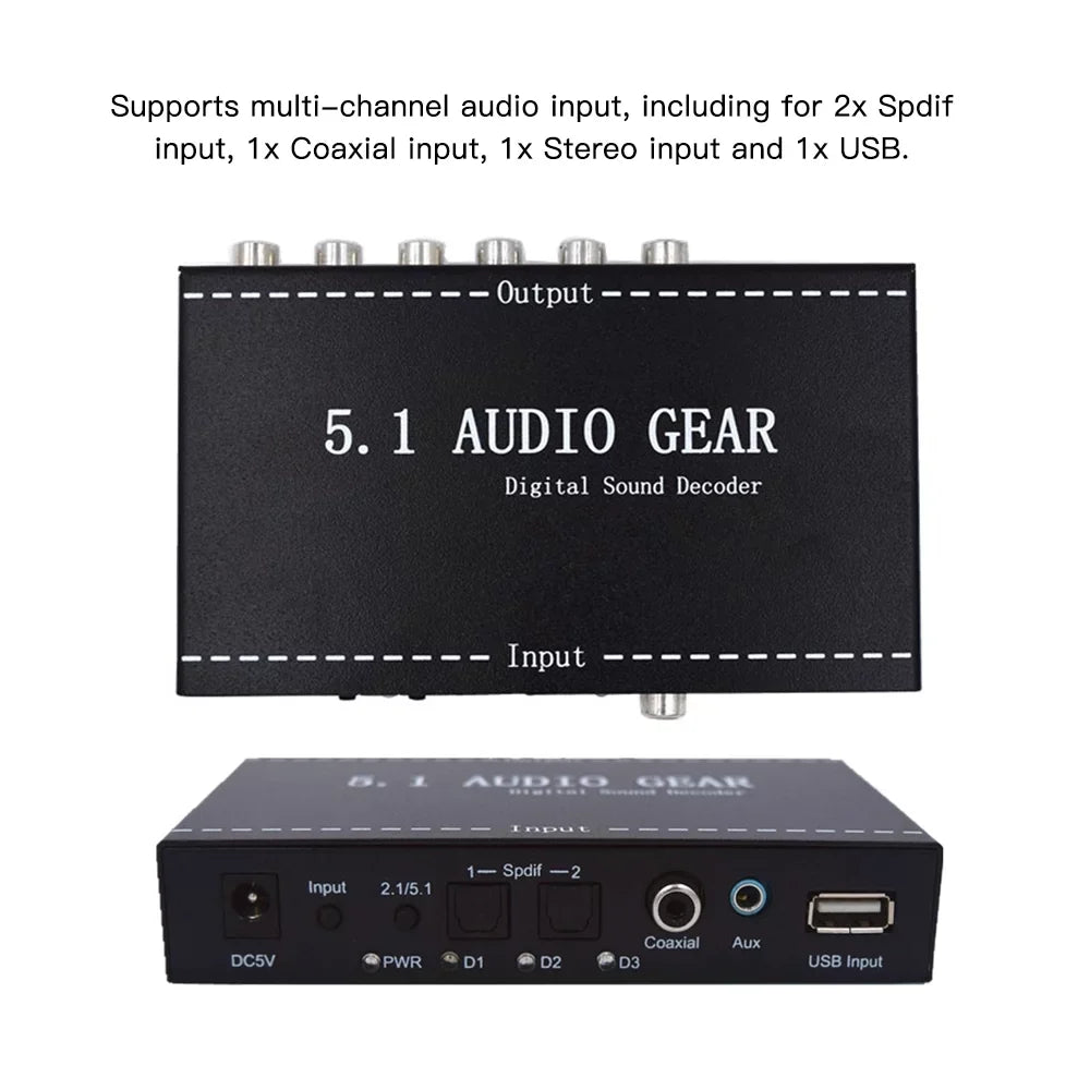 Nk-A6L 5.1 Audio Gear Digital Sound Decoder Audio Converter 3.5Mm Audio Output Support for Dolby Digital Ac-3 Dts Plug