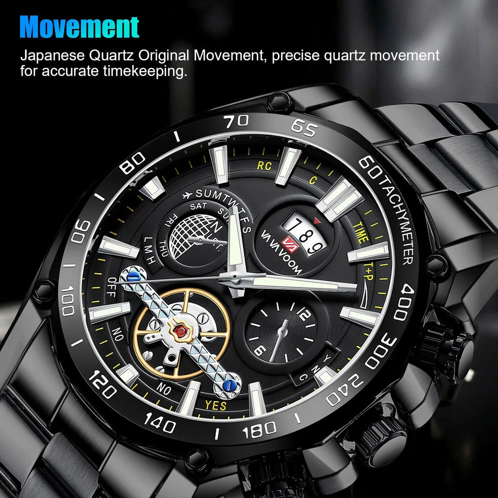 Men's Classic Stainless Steel Quartz Luminous Watch Luxury Waterproof Wristwatch