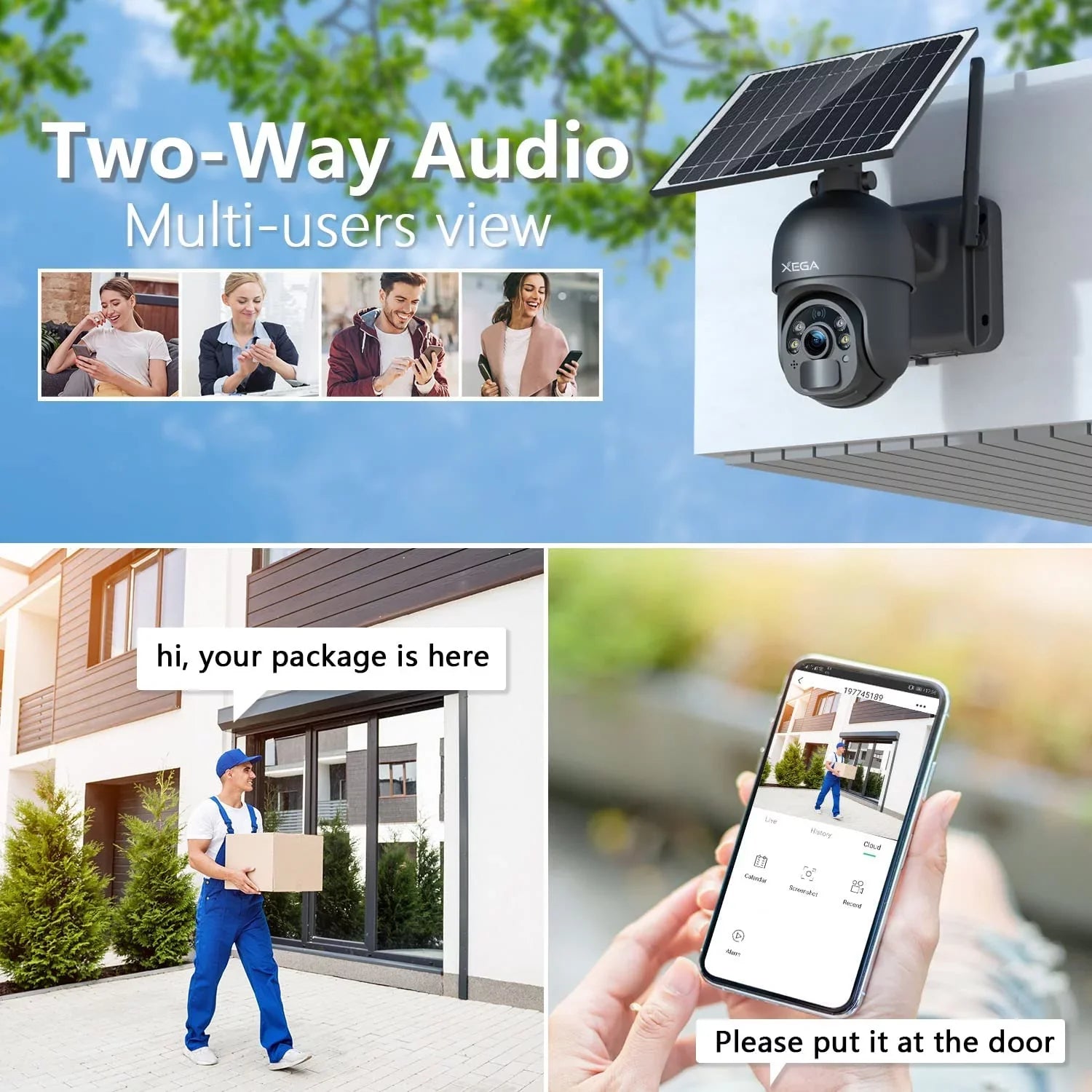 Xega 2K Outdoor 3G/4G  Cellular Solar/Battery Power Wireless Security Camera with  Card, 14400mAh Rechargeable Battery, 4X Zoom, 355° Pan 95° Tilt, Night Vision, 2-Way Talk, IP66, No Wifi Need
