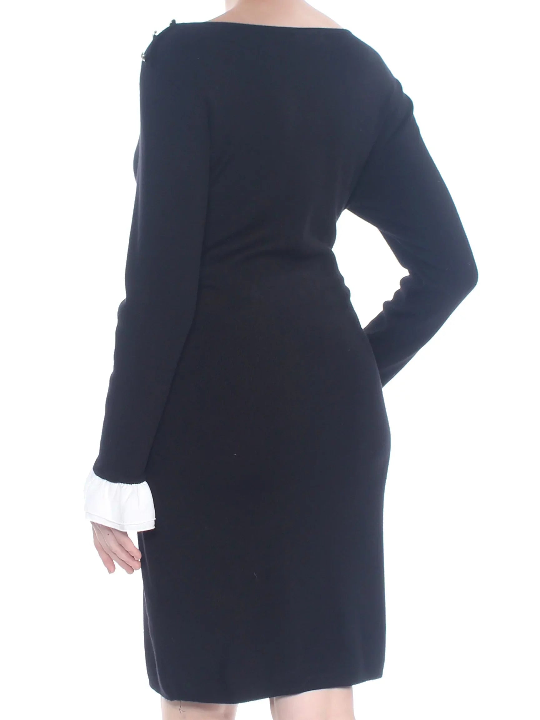 $119 Womens New 1216 Black Shoulder Button Sheath Sweater Dress L