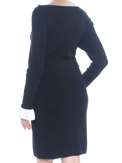 $119 Womens New 1216 Black Shoulder Button Sheath Sweater Dress L